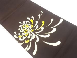 塩瀬金彩手描き金駒刺繍乱菊模様開き名古屋帯（額縁仕立て）